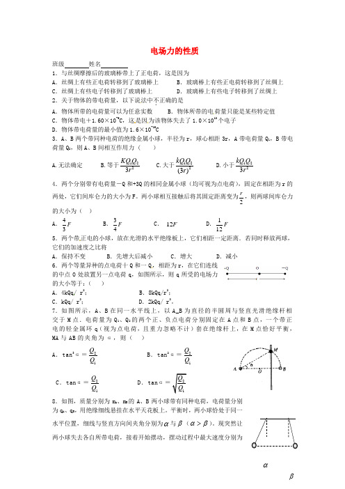 浙江省临海市杜桥中学高三物理一轮复习 电场力的性质