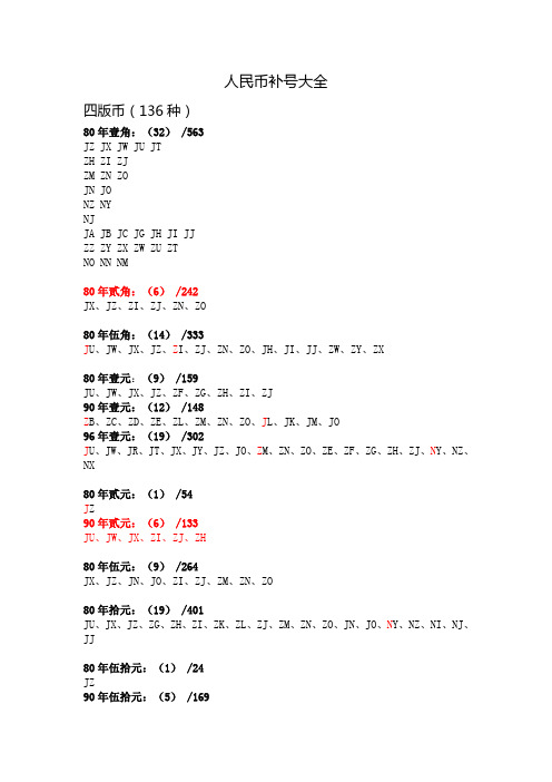 第四套第五套人民币补号大全