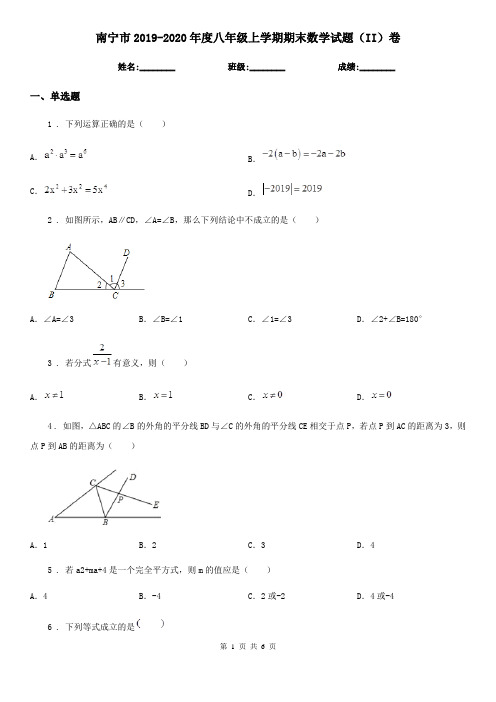 南宁市2019-2020年度八年级上学期期末数学试题(II)卷