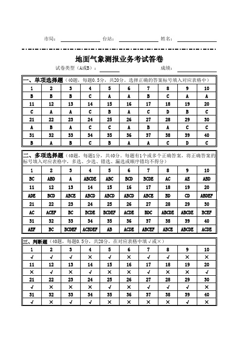 地面气象测报业务考试答卷 A 