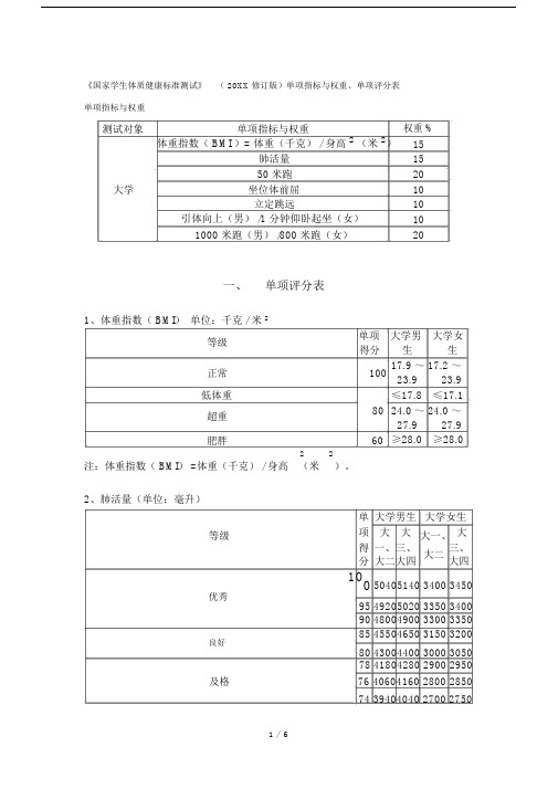 《国家学生体质健康标准测试》(修订版)单项指标与权.doc