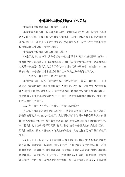 中等职业学校教师培训工作总结