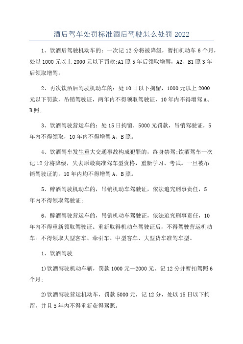 酒后驾车处罚标准酒后驾驶怎么处罚2022