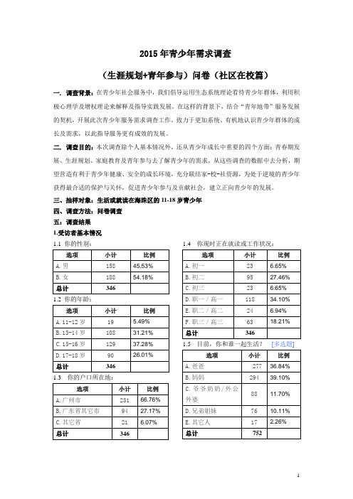 青少年需求调查(生涯规划 青年参与)社区在校篇分析模板