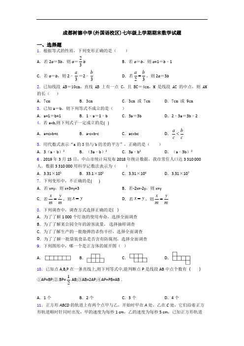 成都树德中学(外国语校区)七年级上学期期末数学试题