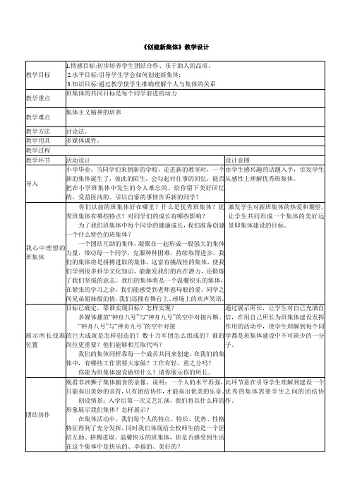 《创建新集体》教学设计