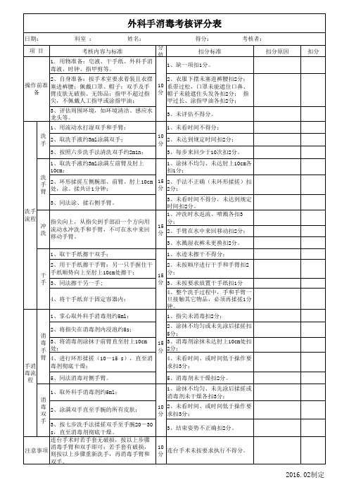 外科手消毒考核标准