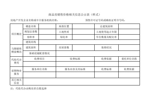 商品房销售价格相关信息公示表样式