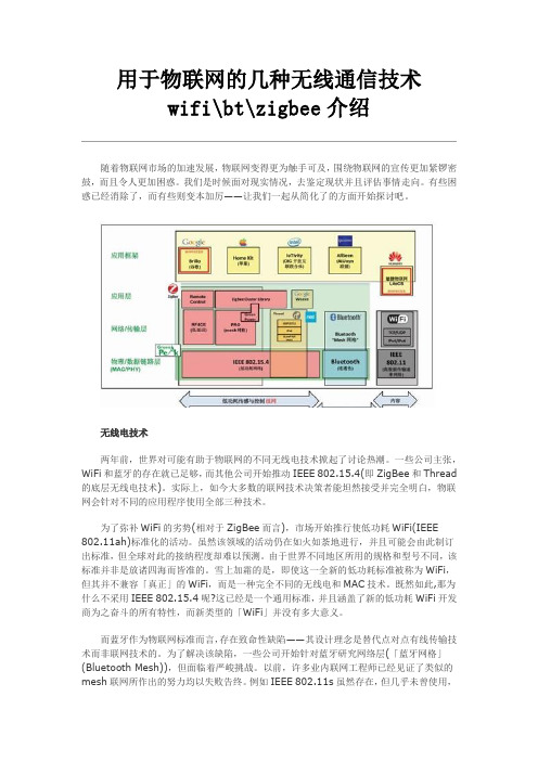 用于物联网的几种无线通信技术wifi、bt、zigbee对比