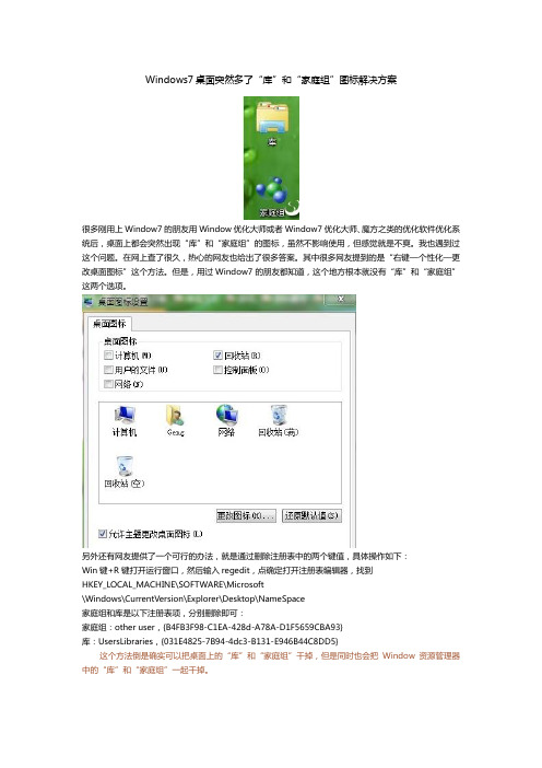 Windows7桌面突然多了“库”和“家庭组”图标解决方案