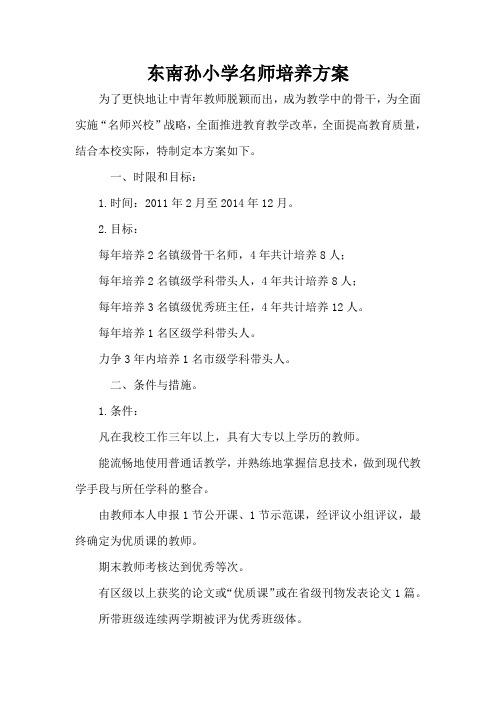 东南孙小学名师培养方案