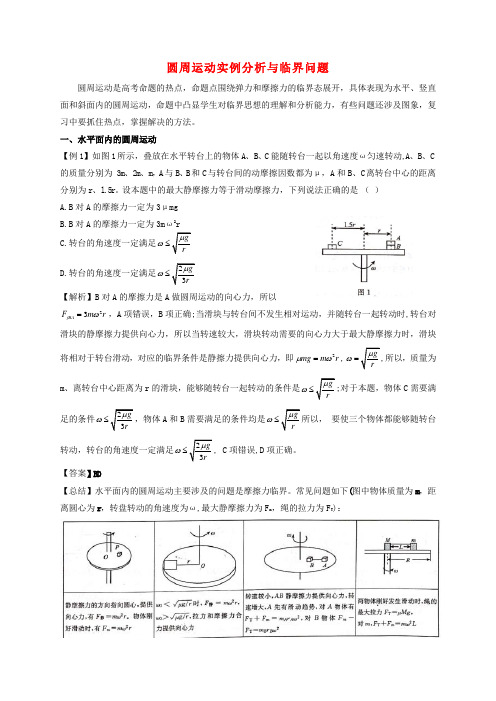 高考物理 专题集锦(一)圆周运动实例分析与临界问题