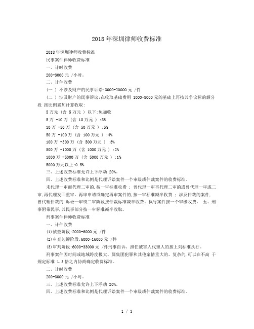 2019年深圳律师收费标准