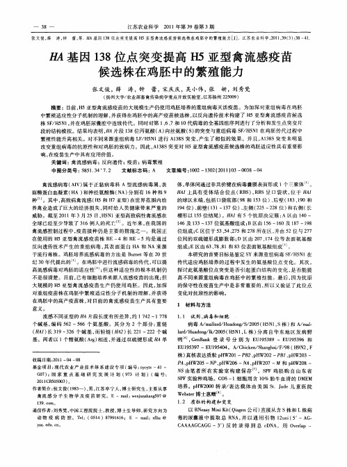 HA基因138位点突变提高H5亚型禽流感疫苗候选株在鸡胚中的繁殖能力