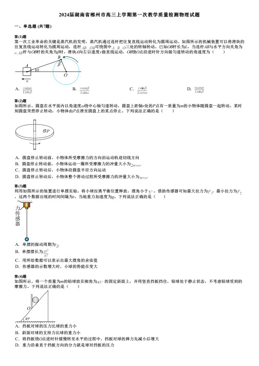 2024届湖南省郴州市高三上学期第一次教学质量检测物理试题