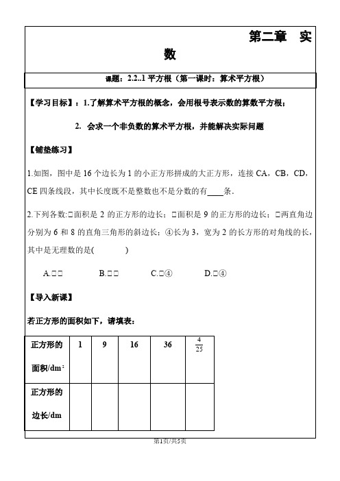 北师大版八年级上册导学案 2.2.1 平方根(第一课时)(无答案)