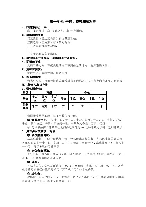 苏教版四年级下册数学 重点知识点