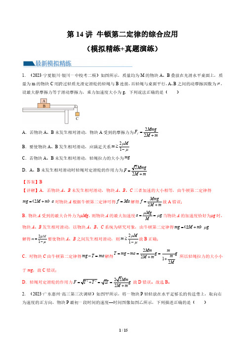 第14讲 牛顿第二定律的综合应用(练习)(解析版)-2025版高考物理最新模拟精练+真题实战演练