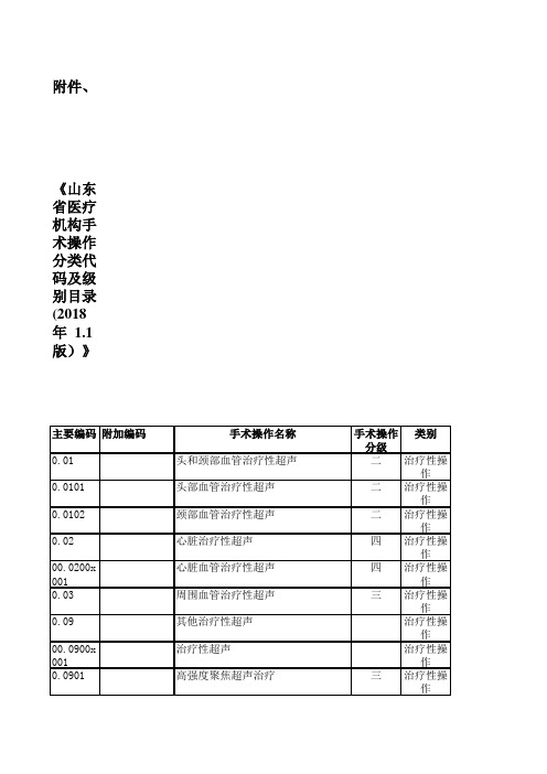 《山东省医疗机构手术操作分类代码及级别目录(2018 年 1.1 版)》