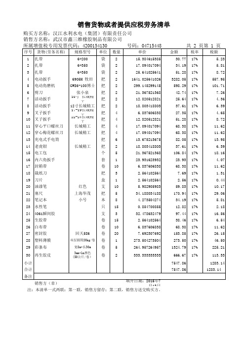 销售货物或者提供应税劳务清单