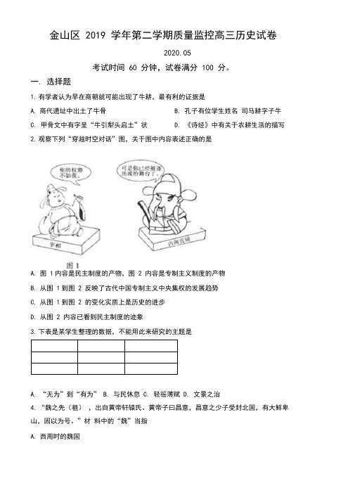 2020届上海市金山区高三历史二模试题(学生版)