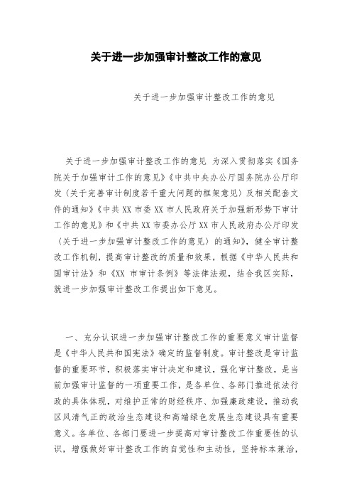 关于进一步加强审计整改工作的意见