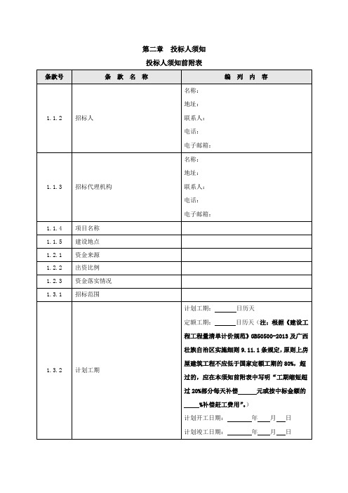 投标人须知前附表