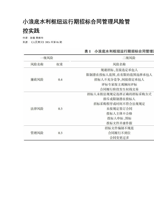 小浪底水利枢纽运行期招标合同管理风险管控实践