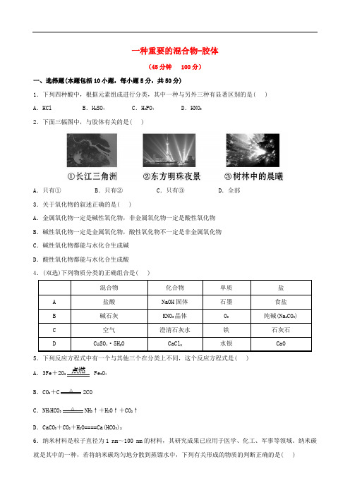 全程学习方略学高中化学 2.1.2 一种重要的混合物胶体(探究导学课型)双基过关节节练 鲁科版必修1