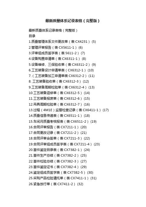 最新质量体系记录表格（完整版）