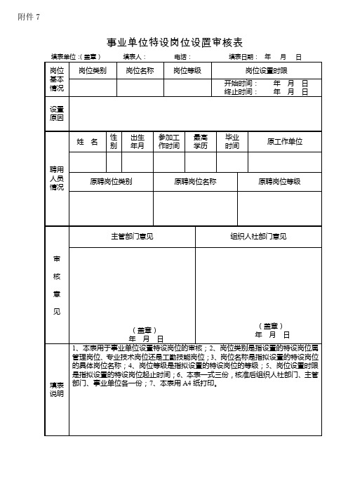 事业单位特设岗位设置审核表