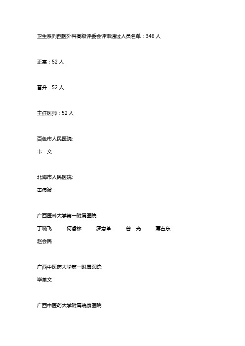 广西2013卫生系列外科高级职称评公示名单