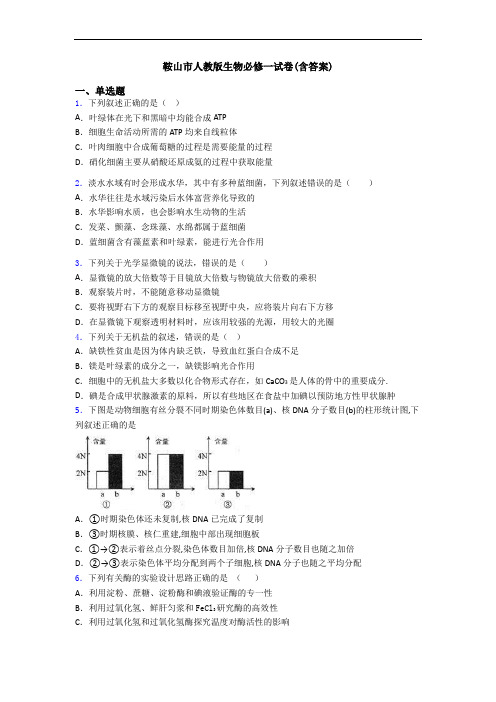 鞍山市人教版生物必修一试卷(含答案)