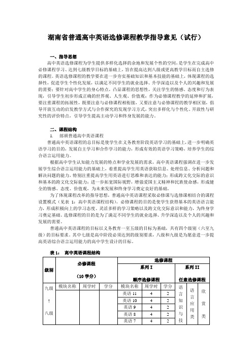 湖南省高中英语选修课程教学指南(暂行)