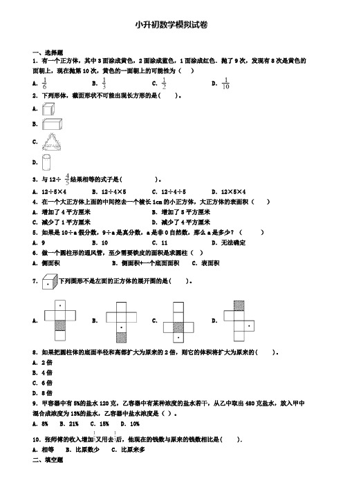 〖精选9套试卷〗武汉市2020年小升初数学二月模拟试卷