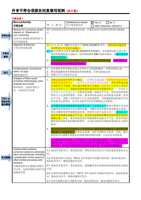 外审不符合项报告回复填写范例(使用5Why分析法)