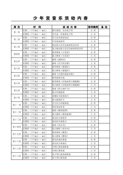 少年宫音乐活动安排表