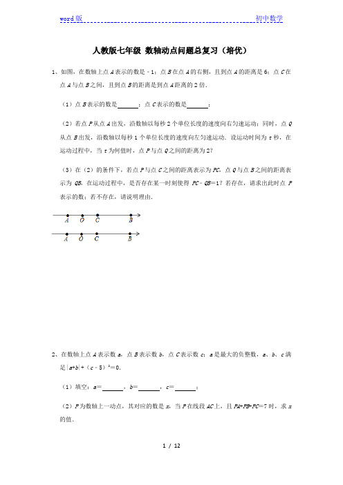 人教版数学七年级上册  第四章几何图形初步压轴题  数轴动点问题总复习