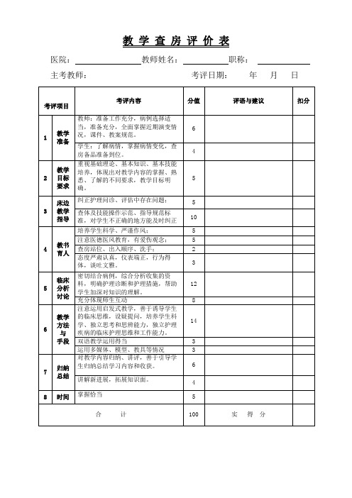 教学查房评价表