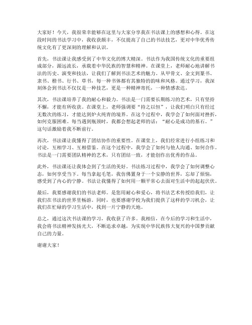 书法课感想心得教师发言稿