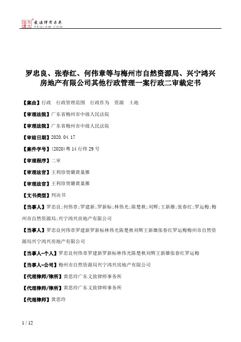 罗忠良、张春红、何伟章等与梅州市自然资源局、兴宁鸿兴房地产有限公司其他行政管理一案行政二审裁定书