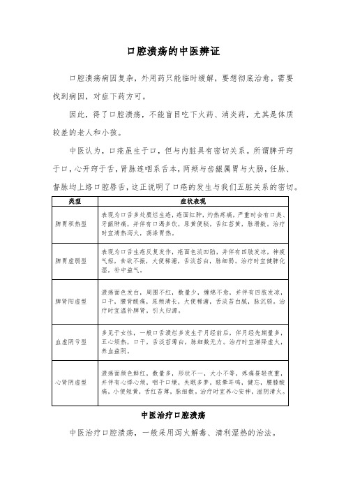 口腔溃疡的中医辨证与治疗