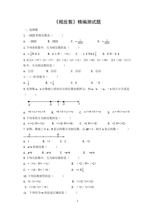 《相反数》《绝对值》精编测试题及参考答案