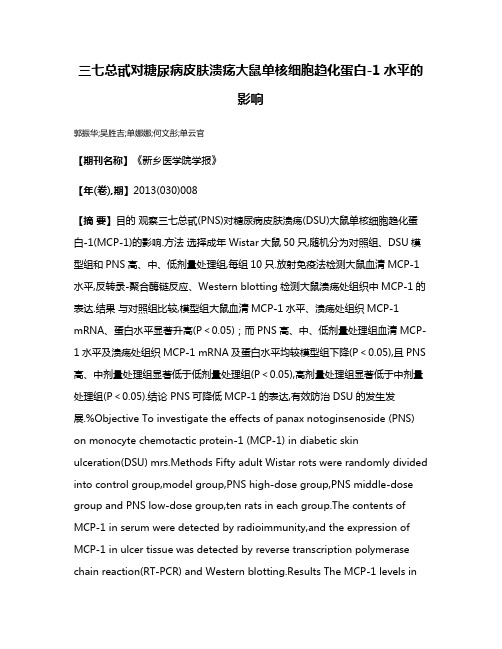 三七总甙对糖尿病皮肤溃疡大鼠单核细胞趋化蛋白-1水平的影响