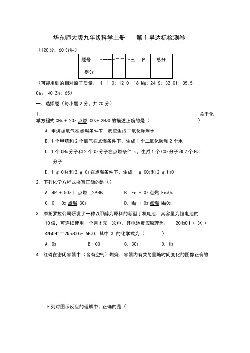 华东师大版九年级科学上册第1章达标检测卷(含答案)