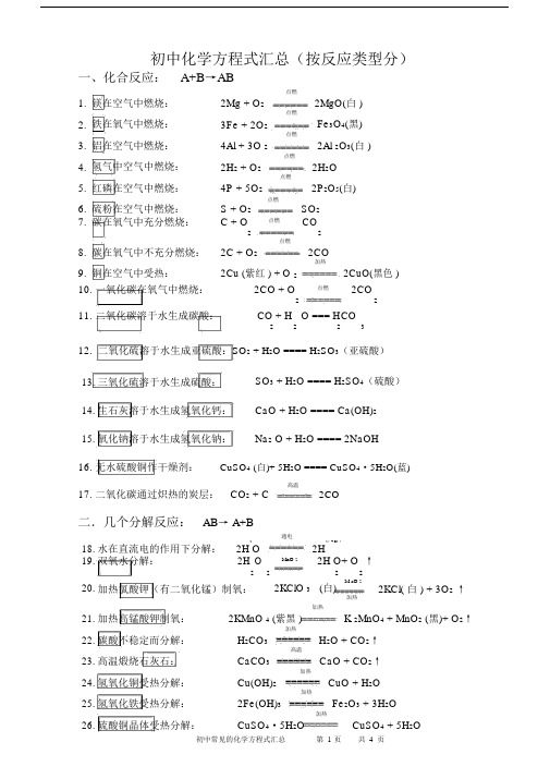 初中化学方程式汇总(按反应类型分)