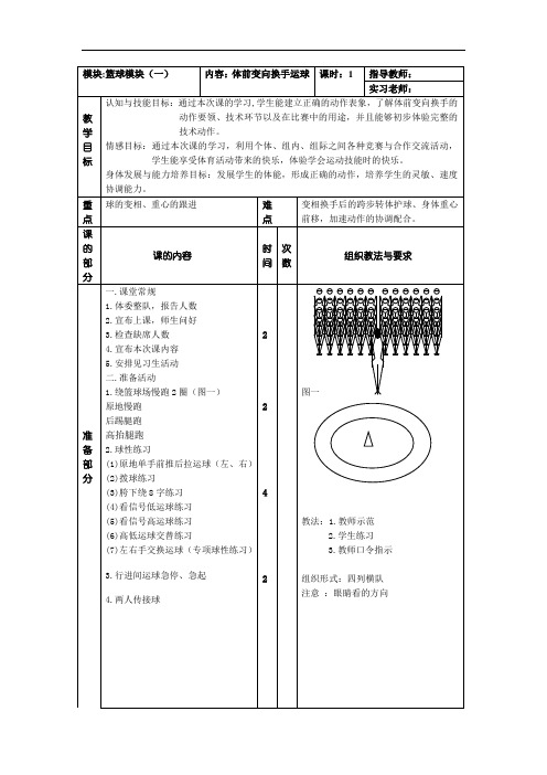 高中篮球体前变向换手运球教案