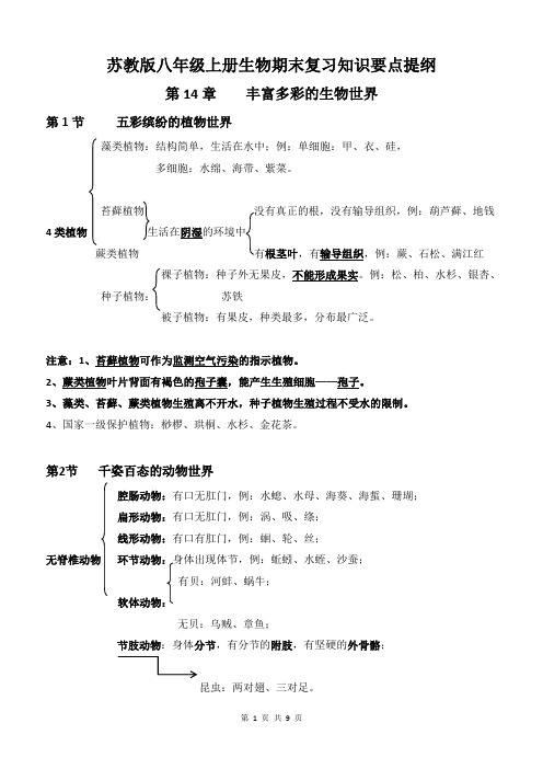 苏教版八年级上册生物期末复习知识要点提纲