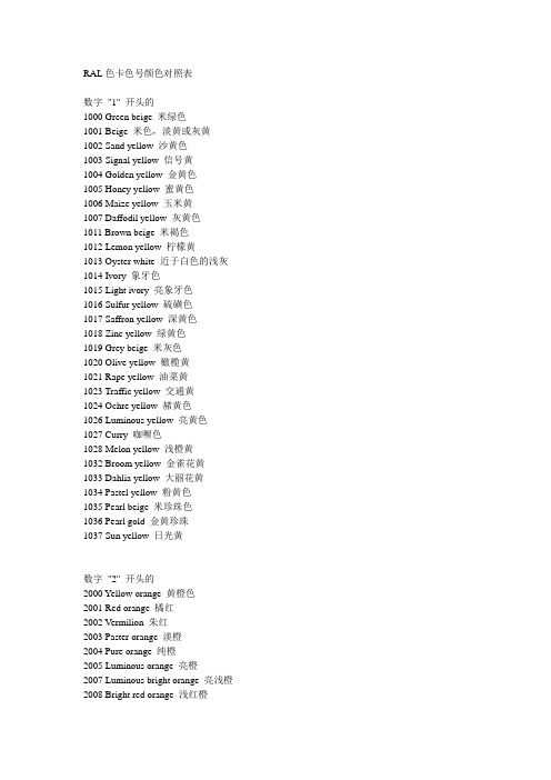 RAL(劳尔)色卡色号颜色对照表