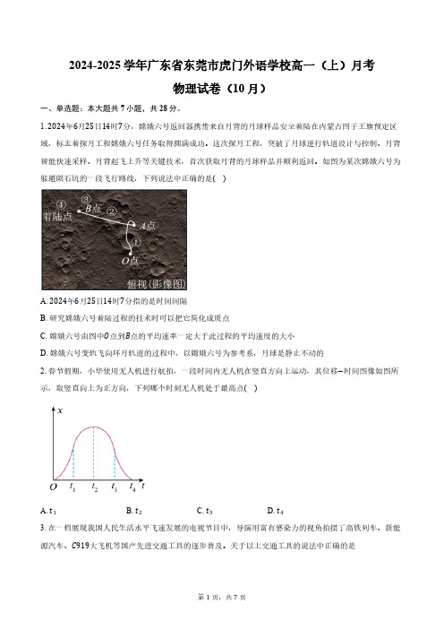 2024-2025学年广东省东莞市虎门外语学校高一(上)月考物理试卷(10月)(含答案)